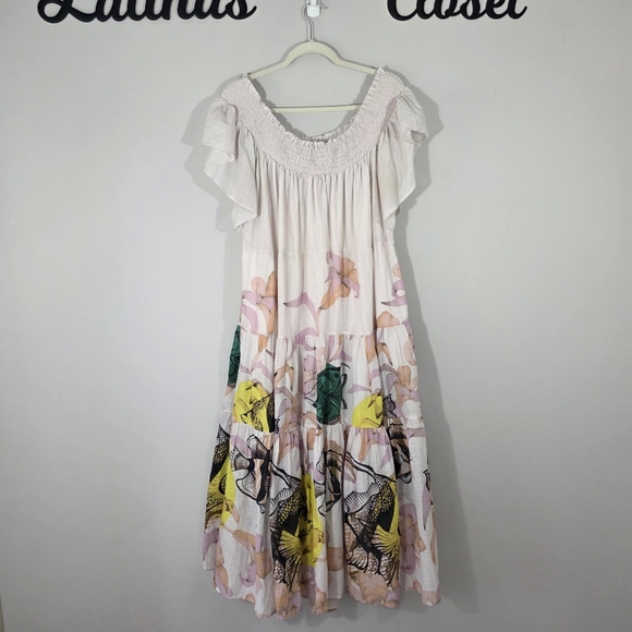 Anthropologie Maeve Pia Binazzi Tiered Off The Shoulder Dress in Novelty Size XL - Picture 4 of 14